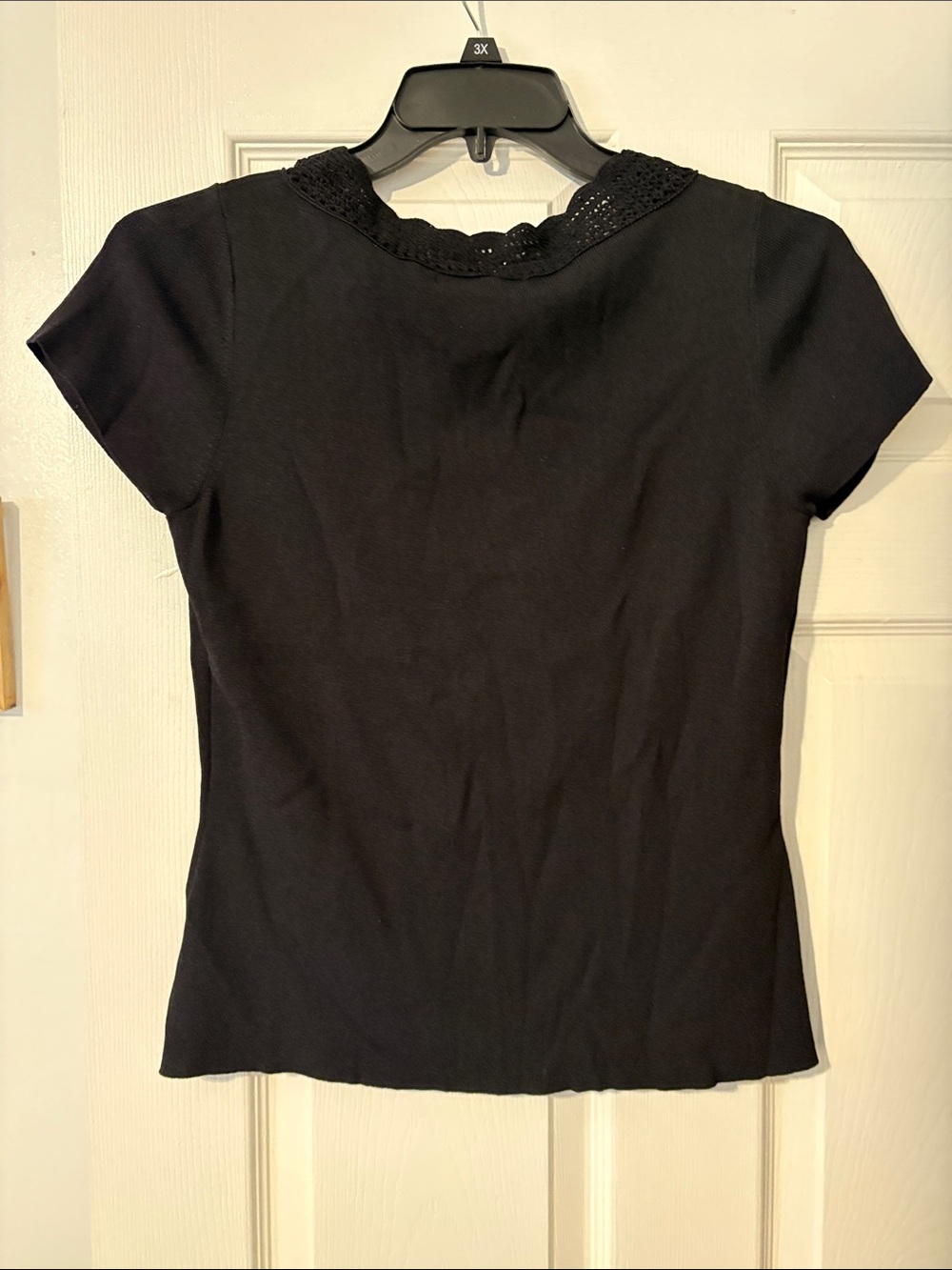 Dress Barn Black Short-Sleeve V-Neck Top with Lace Trim - Picture 3 of 3